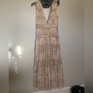 Gianni Bini Elegant Beige and Snake Print Low Cut Maxi Dress